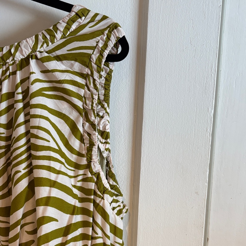 Anthropologie Green and Cream Zebra Print Sleeveless Dress 3X - Picture 8 of 13